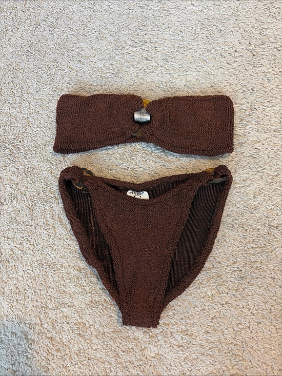 Hunza G Other - Hunza G Gloria Chocolate Brown Two Piece Bikini Ring Strapless Top Bottoms